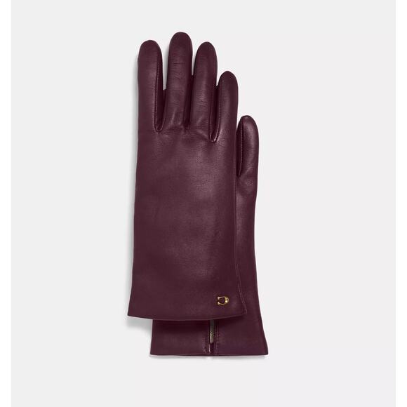 Coach Sculpted Signature Leather Tech Gloves in Wine - Picture 1 of 9